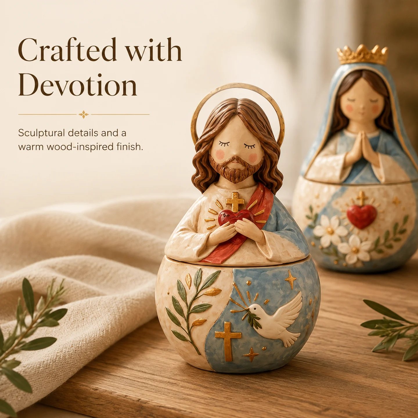 ✨ Divine Grace Keepsake Box –  Handcrafted Sacred Heart Jesus & Blessed Mary Faith Gift