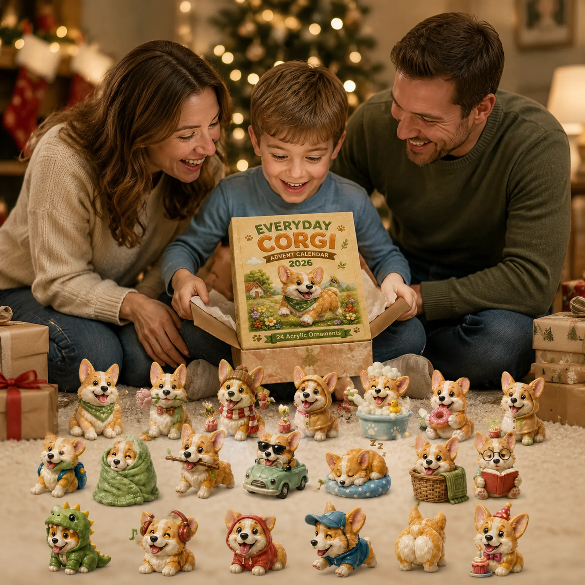 🐶🦴Everyday Corgi Advent Calendar 2026 - 24-Day Festive Countdown, Acrylic Charms Blind Box - Gift For Corgi Lovers