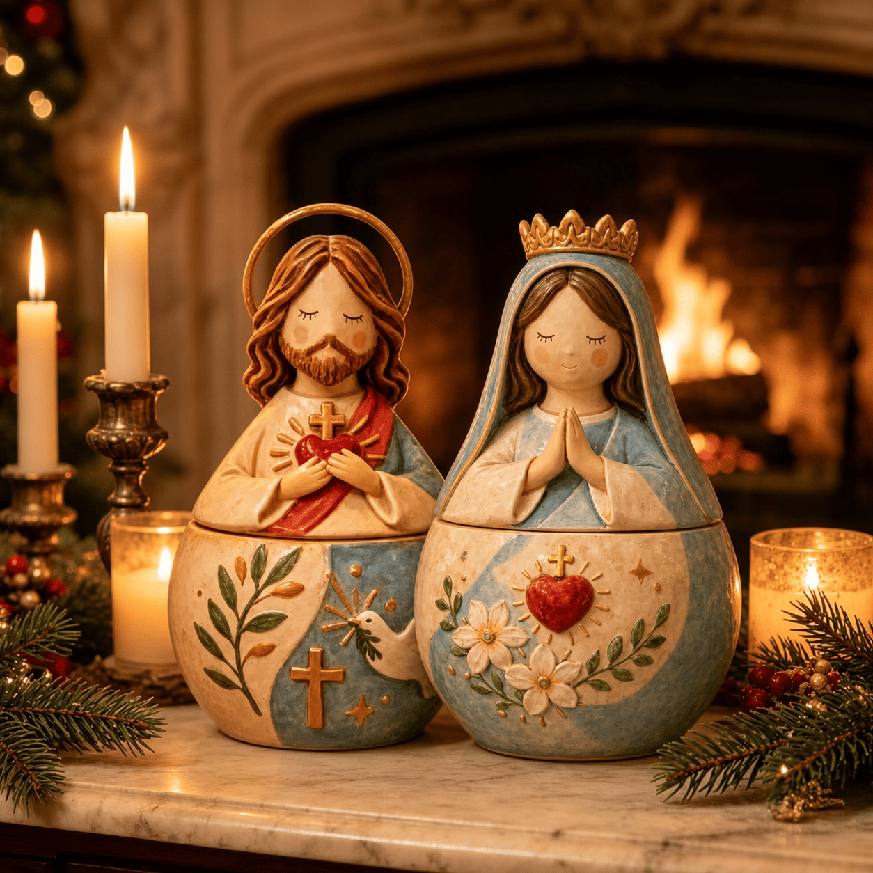 ✨ Divine Grace Keepsake Box –  Handcrafted Sacred Heart Jesus & Blessed Mary Faith Gift
