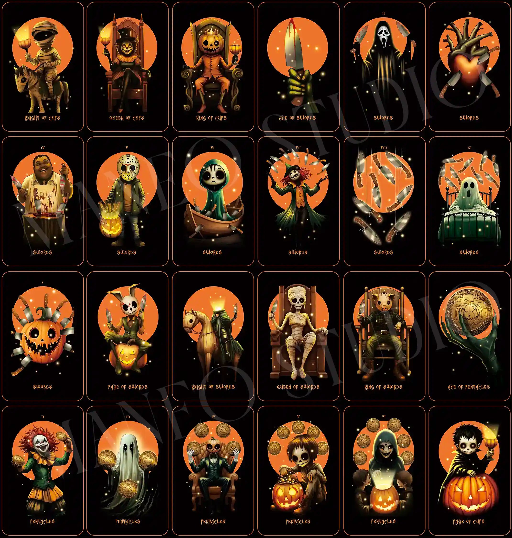 🎃The Halloween Tarot (Tarot Rider–Waite, 81 Cards, Gloss Linen Stock, Pumpkin Gilded Edges, Orange Foil Box)