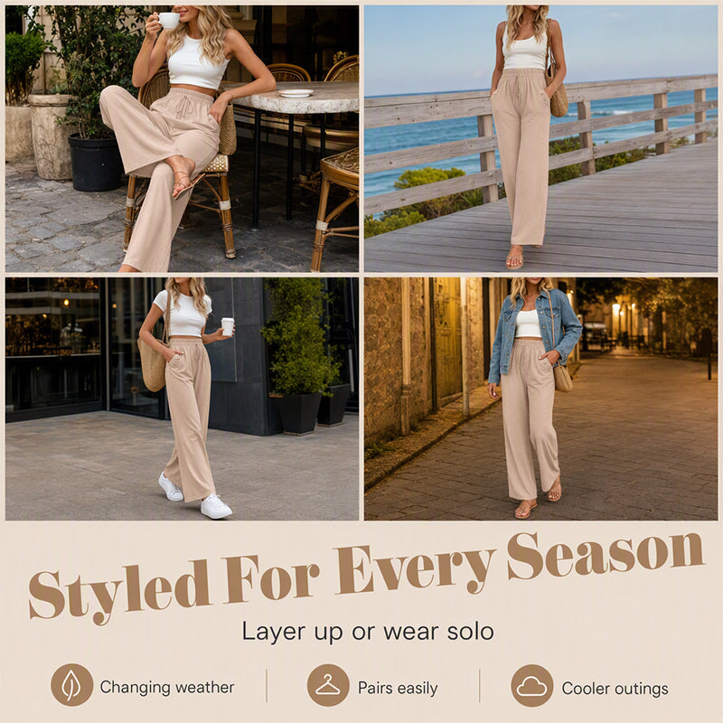 ✨🛍️ Nieuwe collectie – Casual broek met wijde pijpen, functionele zakken & sneldrogende stof – Makkelijk te combineren, van koffie tot resortwandeling 🌬️