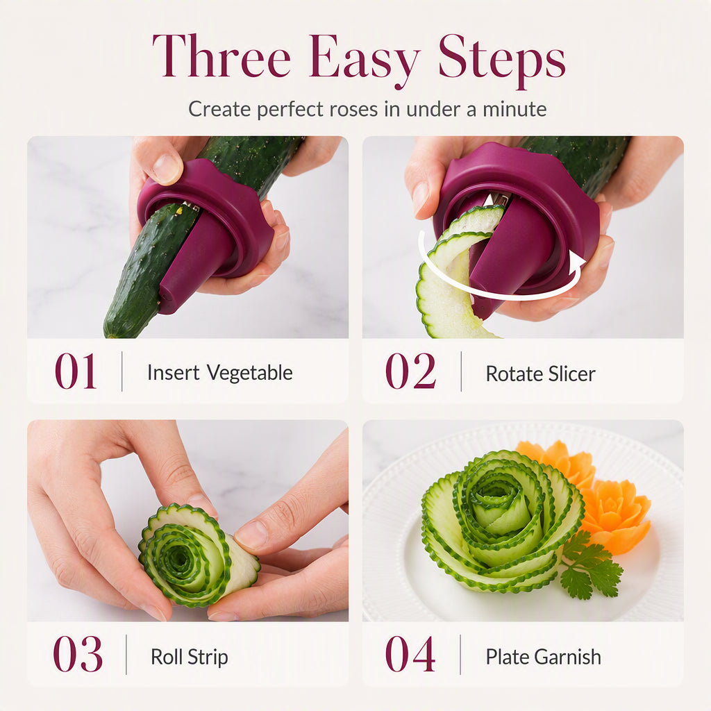 4-in-1 Vegetable Prep & Garnish Set – 2-Piece Stainless Steel Peeler, Julienne Slicer, Bottle Opener & Spiral Flower Curler