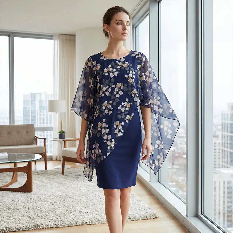Women's Elegant Floral Print Overlay & Dress Set