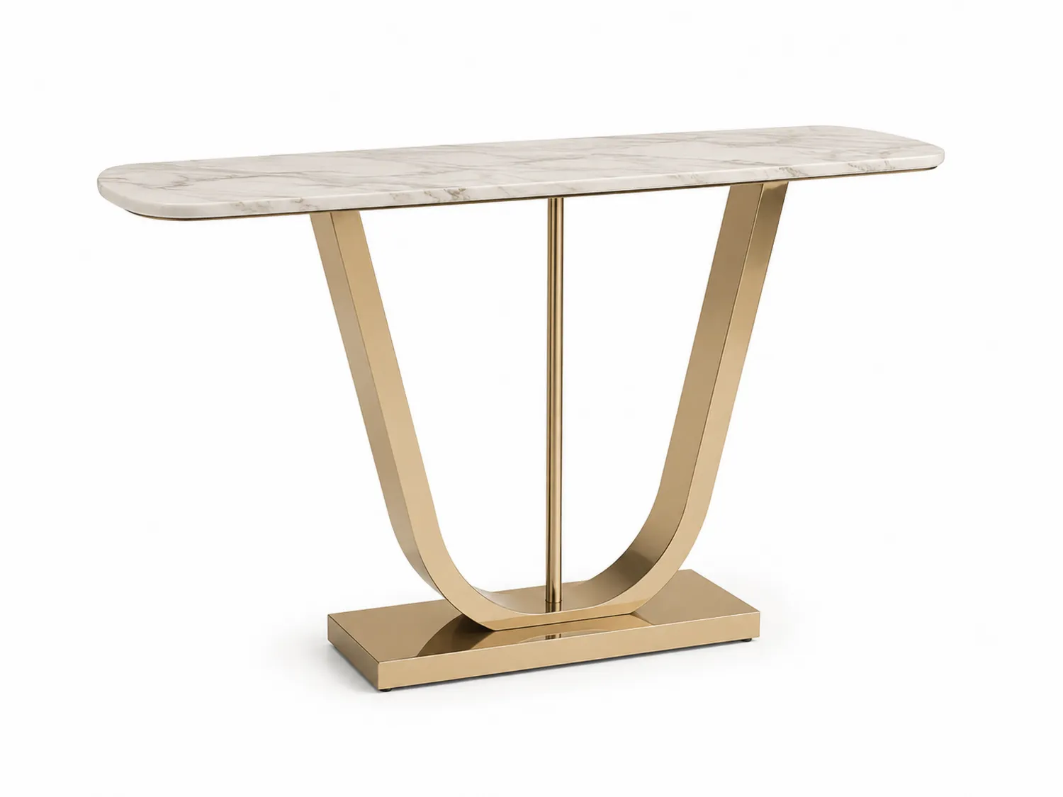 Mesa consola de mármol con base de acero dorado 120x35x80 cm-Clairvelour