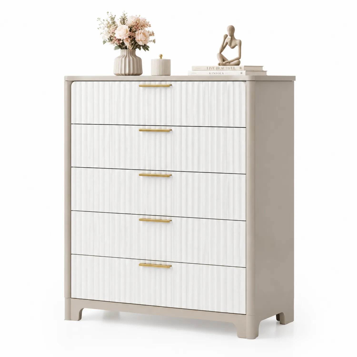 Cajonera de MDF con 5 cajones blanca y beige-Clairvelour