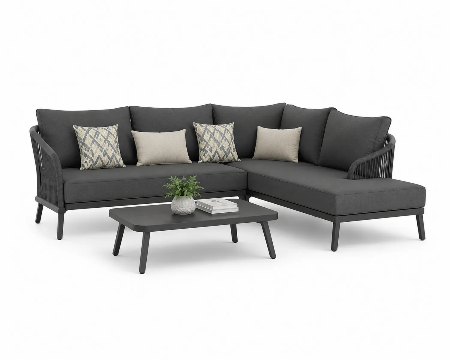 Conjunto de Sofá Seccional en L con Mesa de Centro en Tela Gris Antracita-Clairvelour