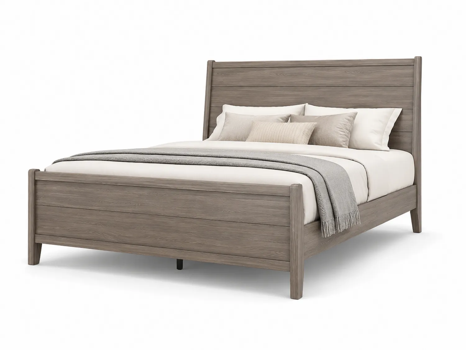 Cama de Madera de Pino Gris con Cabecero Alto-Clairvelour