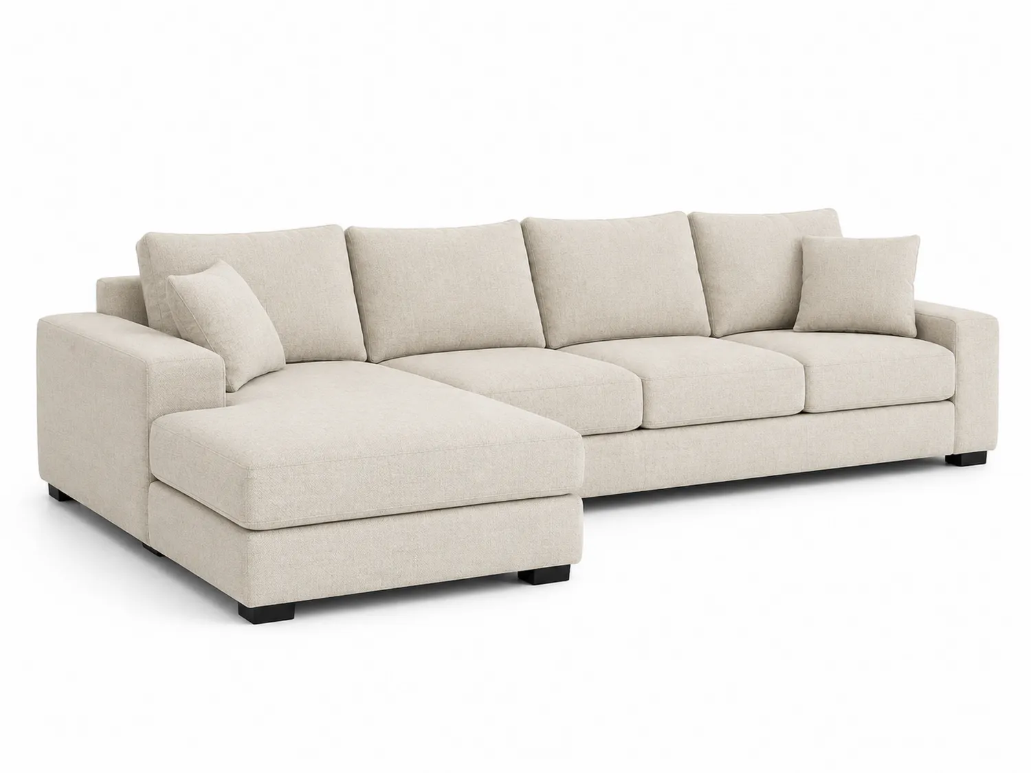 Sofá modular en forma de L con chaise longue tapizado en tela beige-Clairvelour