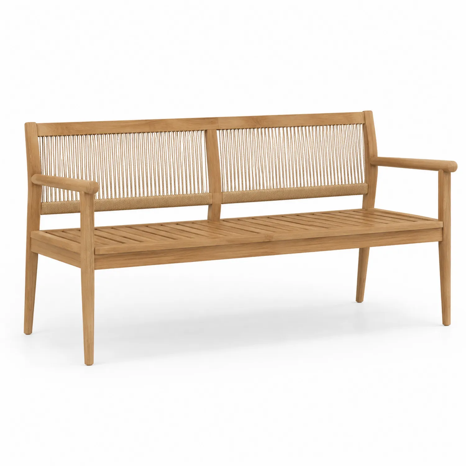 Banco de madera de teca y cuerda de poliéster 150 cm Marrón-Clairvelour