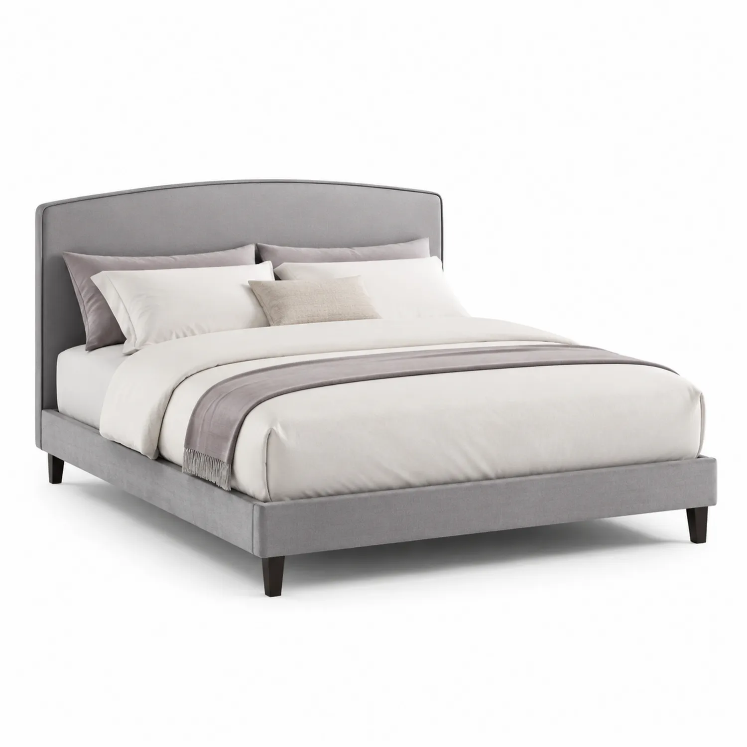 Cama de Madera y Tela Gris con Cabecero Arqueado-Clairvelour