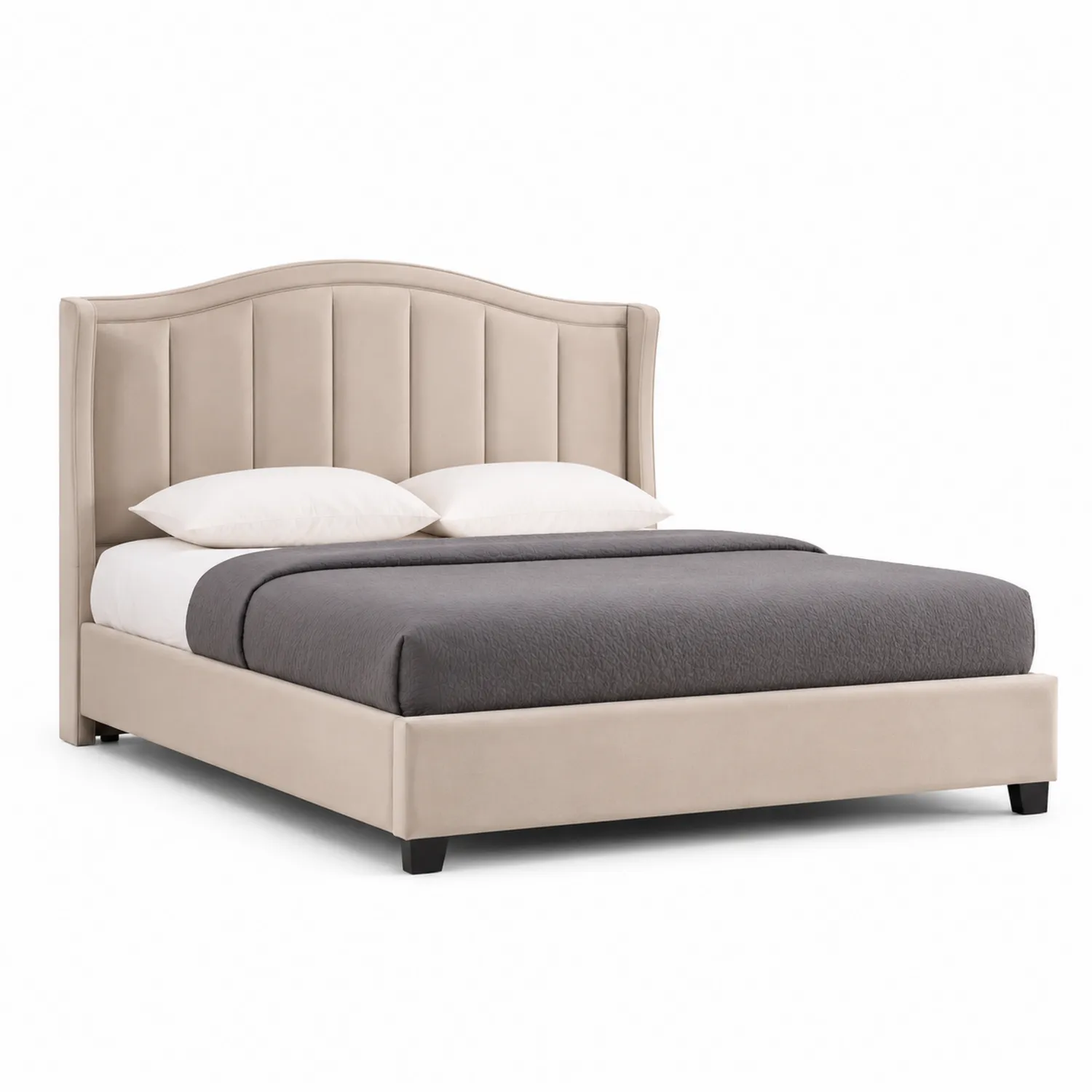 Cama de tela beige con cabecero arqueado 200x150 cm-Clairvelour
