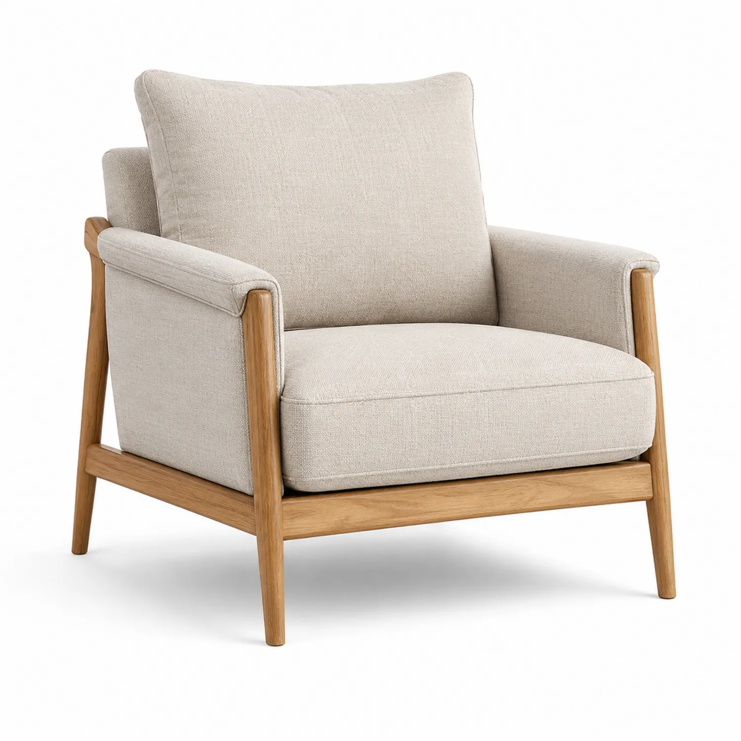 Sillón de Tela Beige con Estructura de Roble-Clairvelour