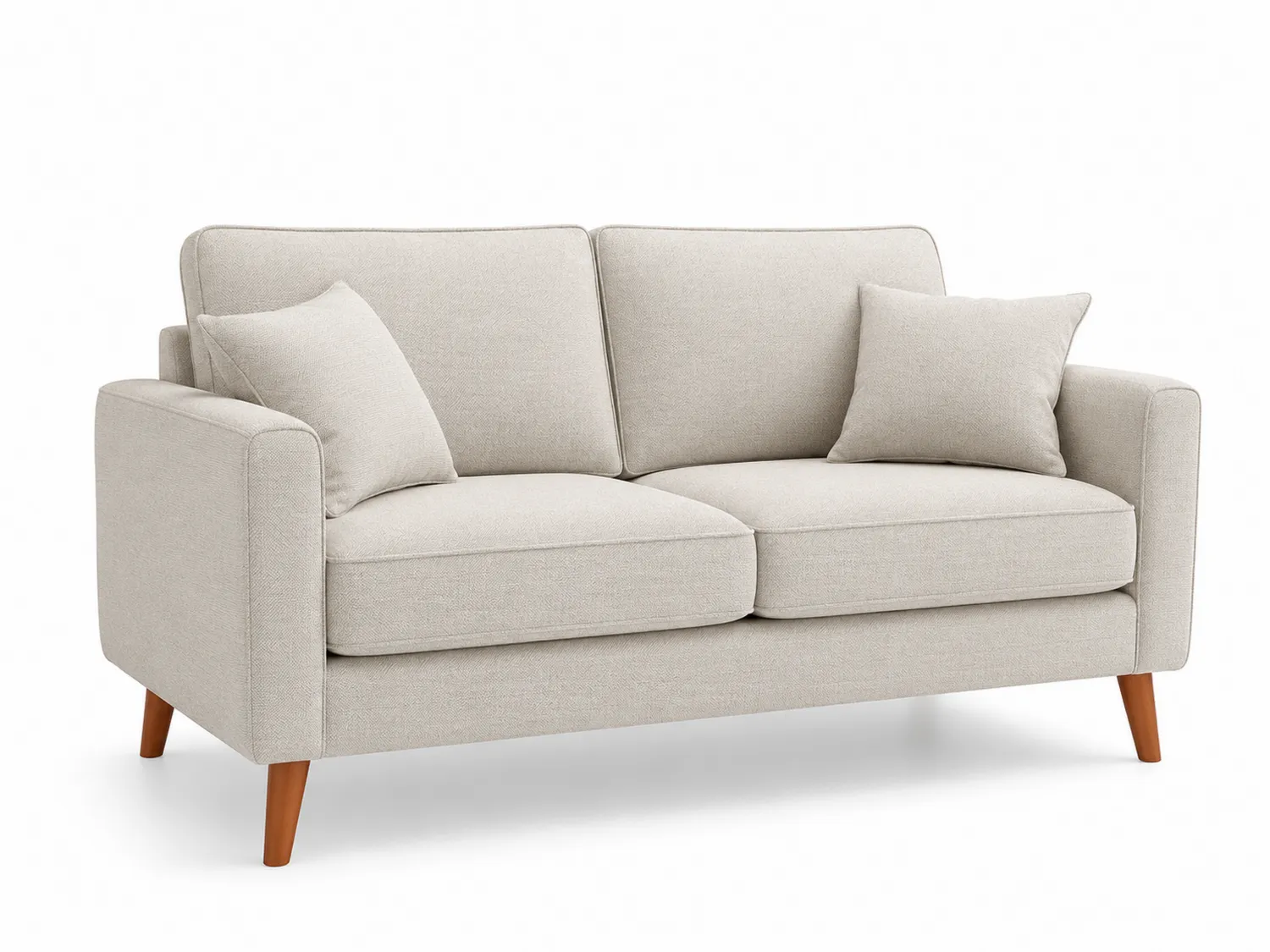 Sofá de dos plazas de poliéster beige con patas de madera-Clairvelour