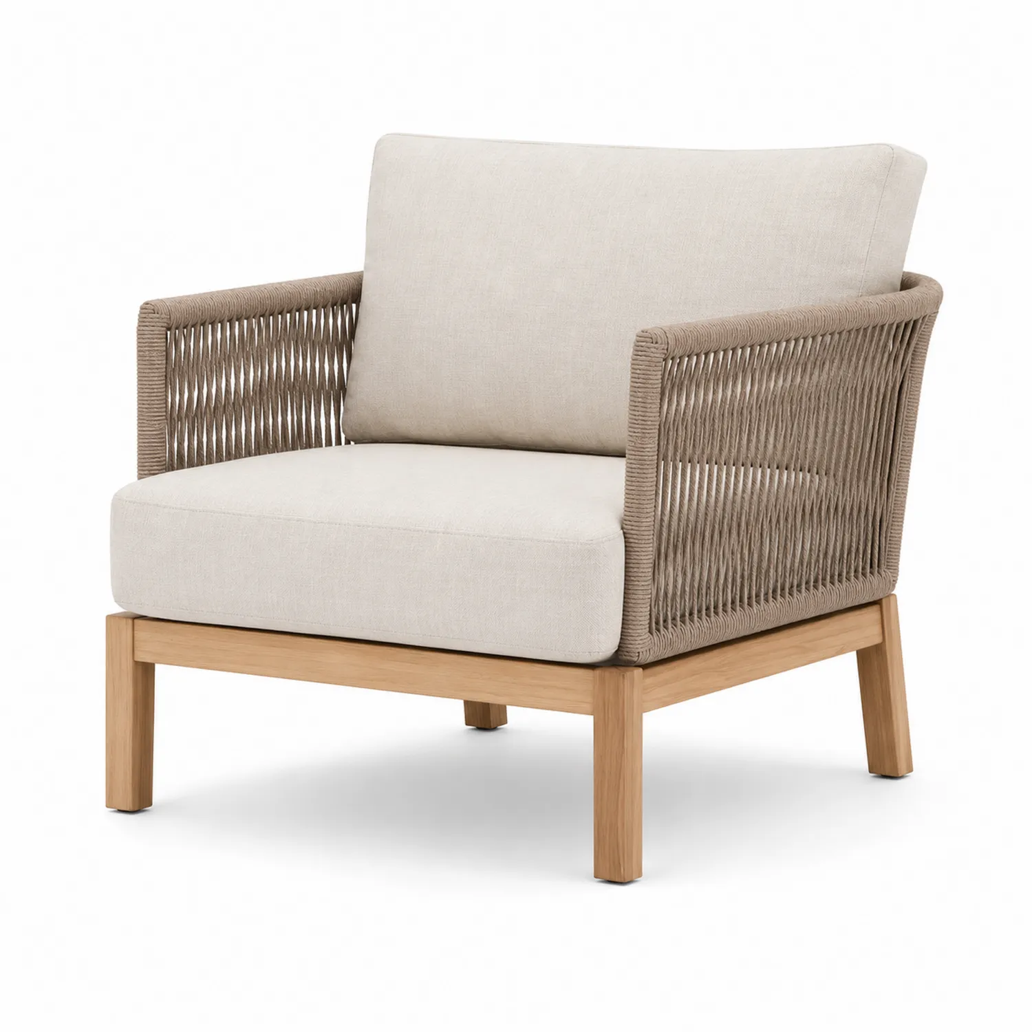 Sillón Exterior de Teca y Cuerda de Poliéster Beige-Clairvelour