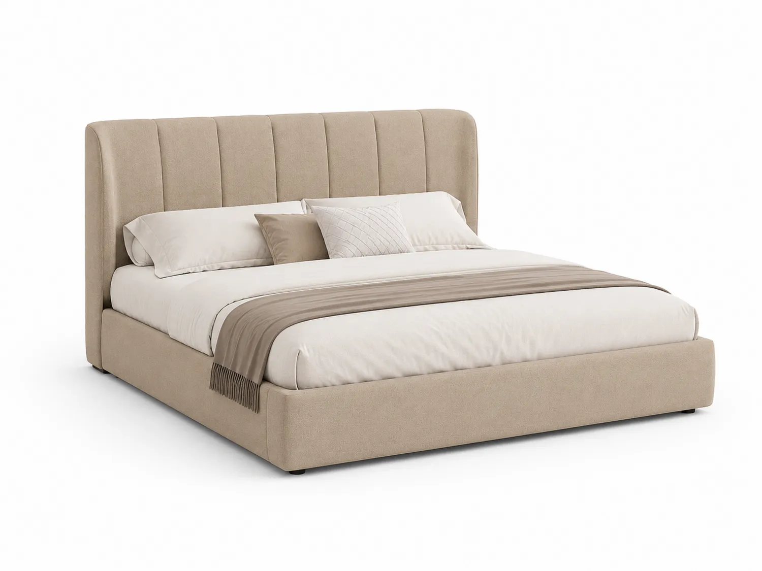 Cama tapizada en tela beige 200x180 cm con cabecero acolchado-Clairvelour