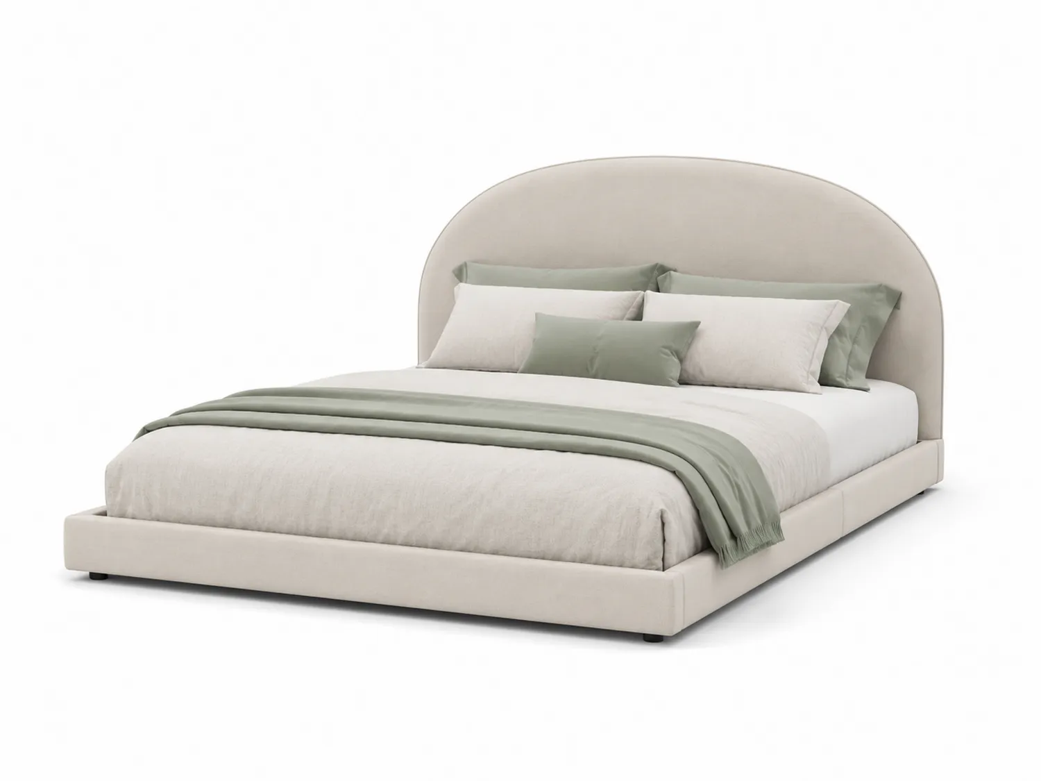 Cama de Tela Beige con Cabecero Curvado 200x160 cm-Clairvelour