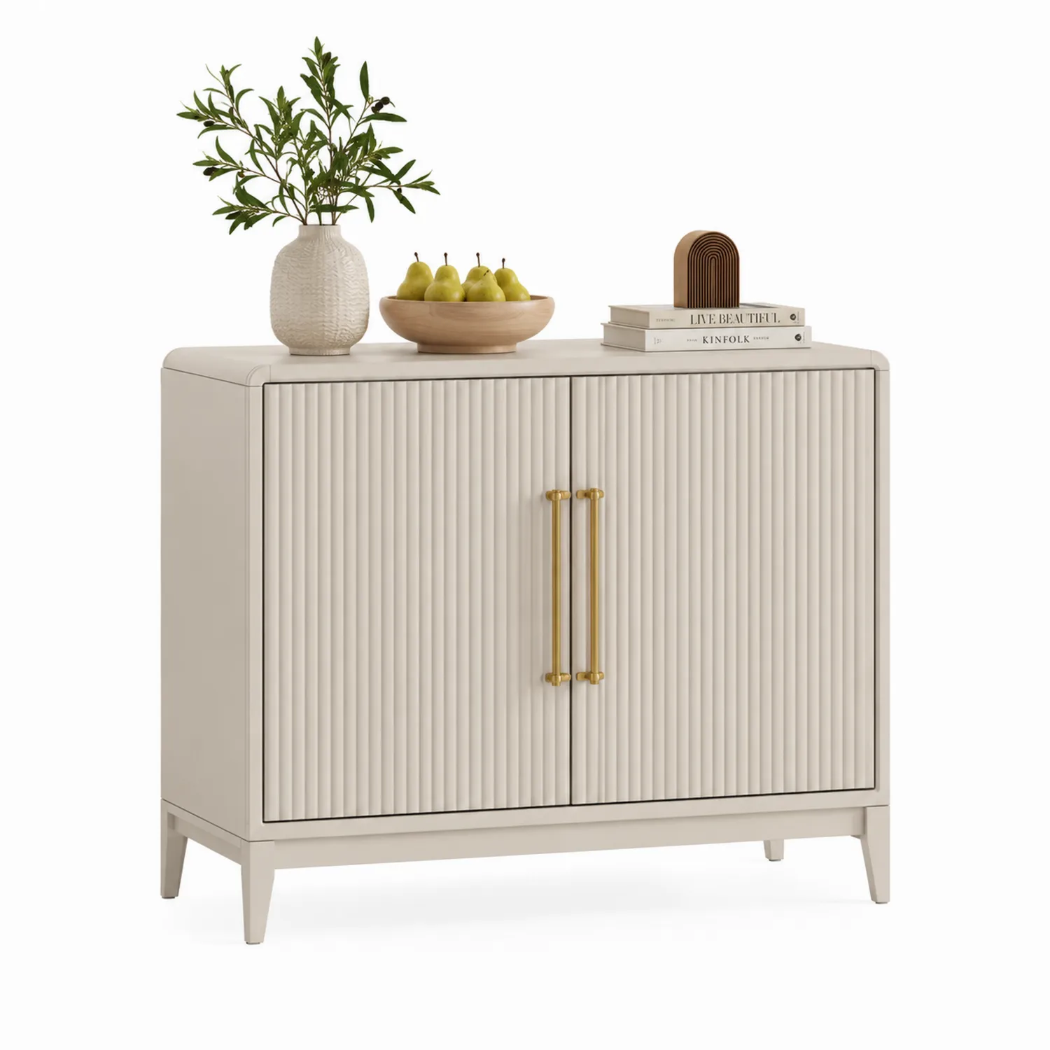 Aparador de MDF con Puertas y Tiradores Metálicos Beige-Clairvelour