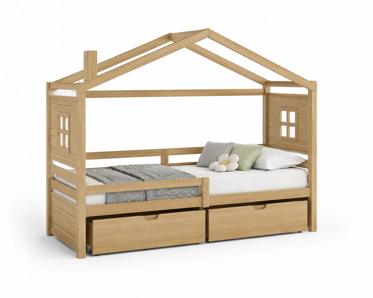 Cama infantil de madera con cajones 200x90 cm-Clairvelour