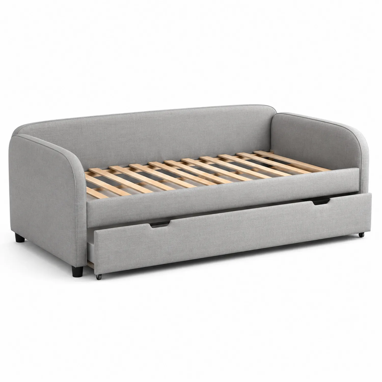 Cama de día con almacenamiento de madera y lino Gris 200x90 cm-Clairvelour