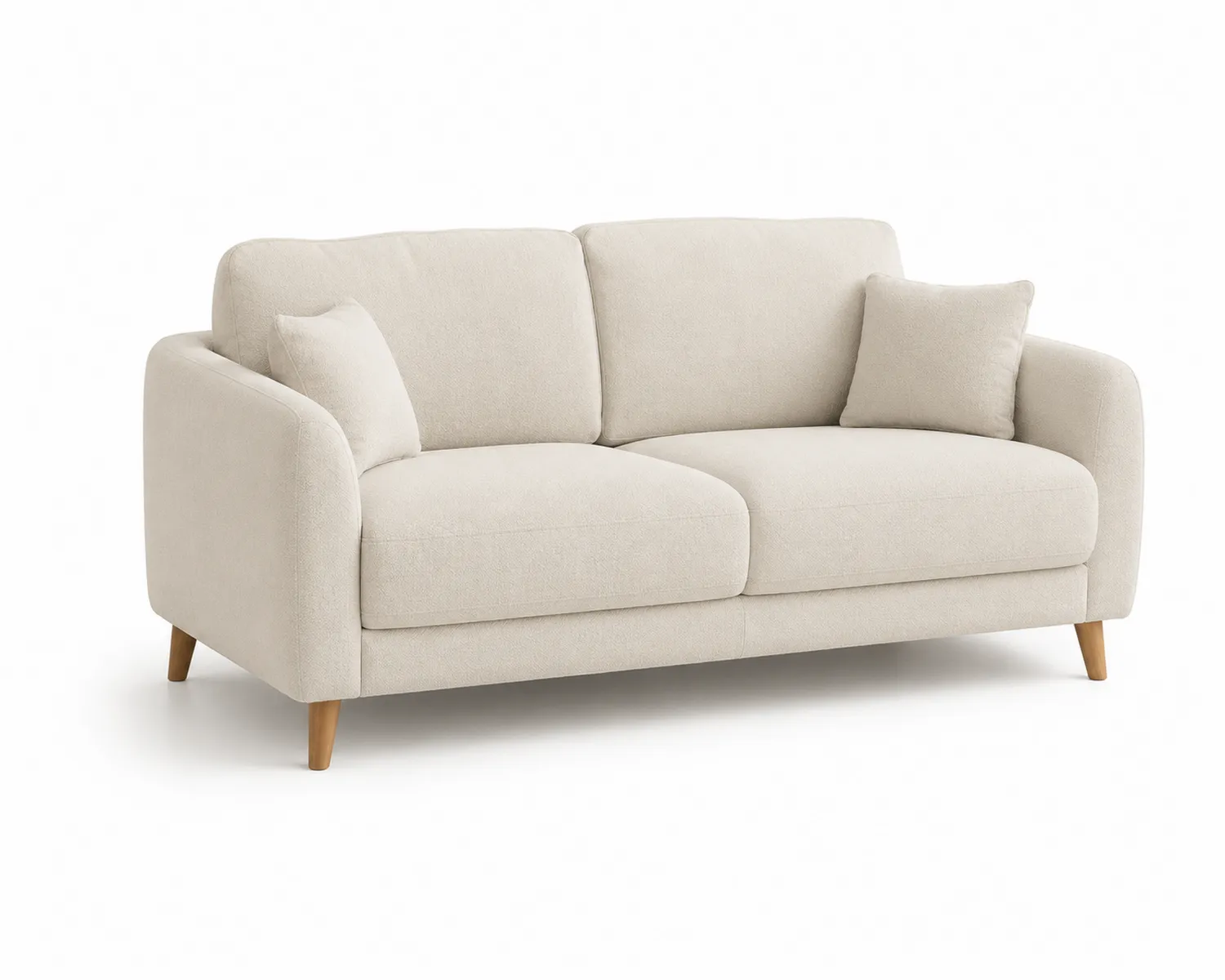 Sofá de Dos Plazas de Tela Beige con Patas de Madera-Clairvelour