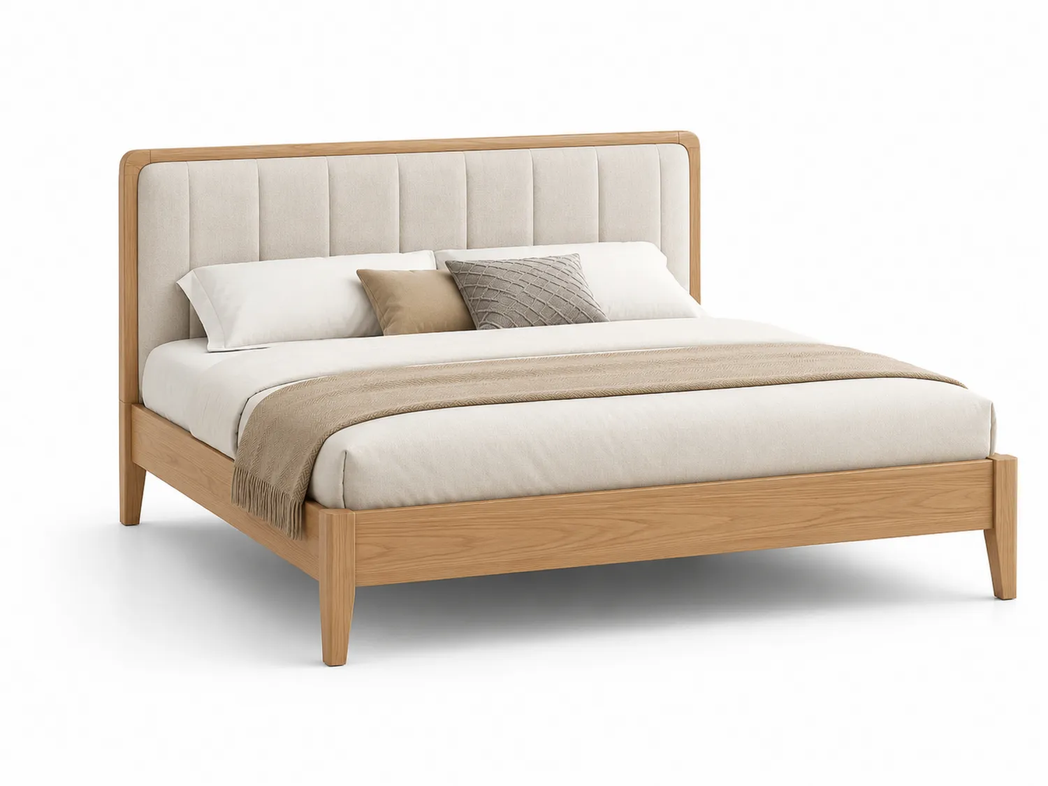 Cama de madera de roble con cabecero tapizado 200x160 cm-Clairvelour