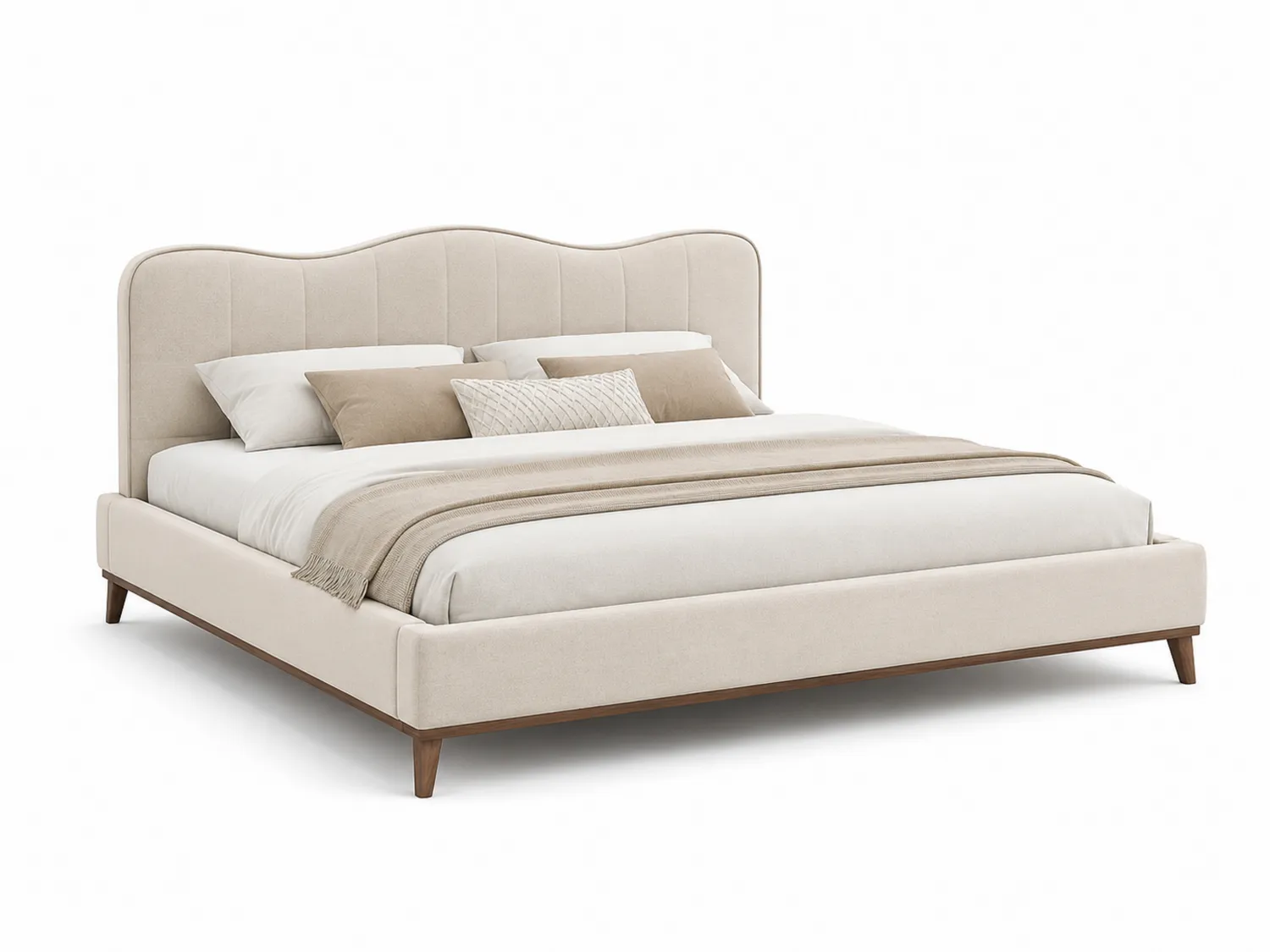 Cama de Tela Beige con Cabecero Acolchado-Clairvelour