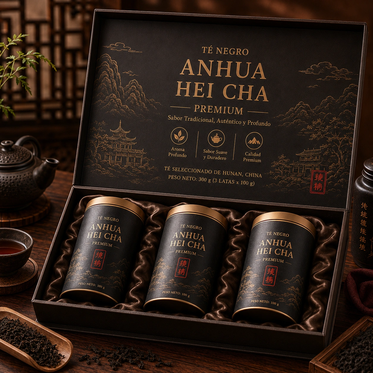 Te Negro Anhua Hei Cha Premium - Caja Regalo 3 Latas
