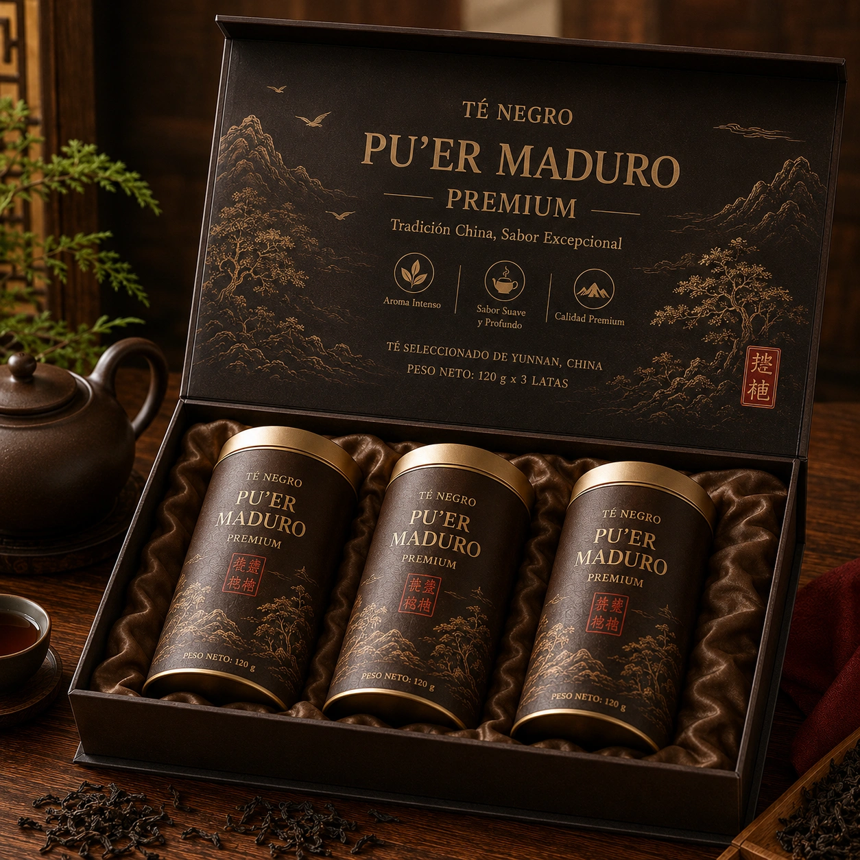Te Pu Er Maduro Premium Set Regalo 3 Latas Negro