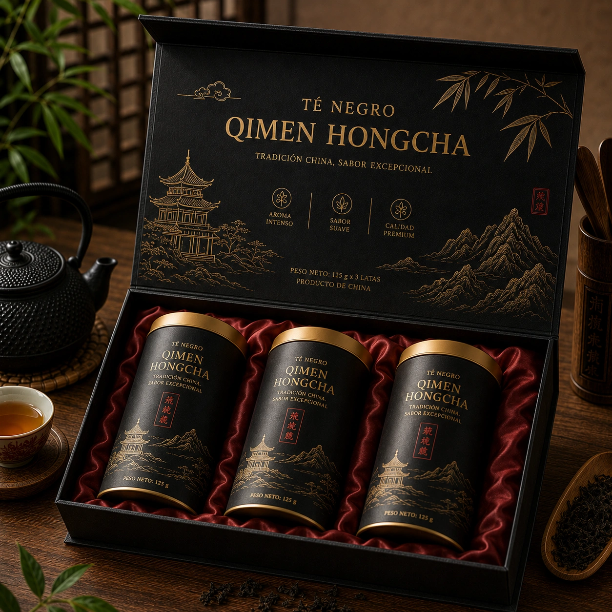 Qimen Hong Cha Premium Set 3 Latas Negro