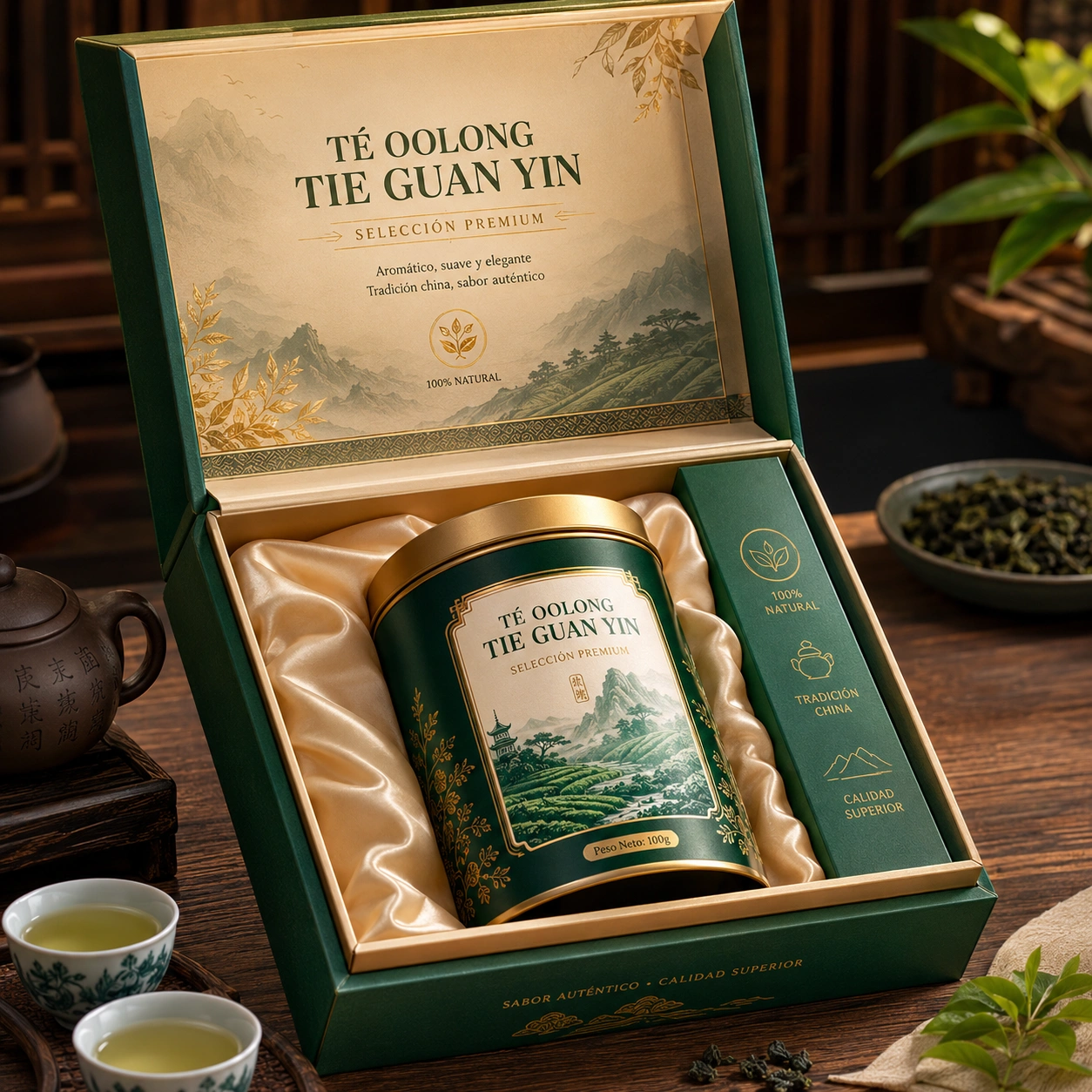 Tie Guan Yin Caja Regalo Premium Verde Floral