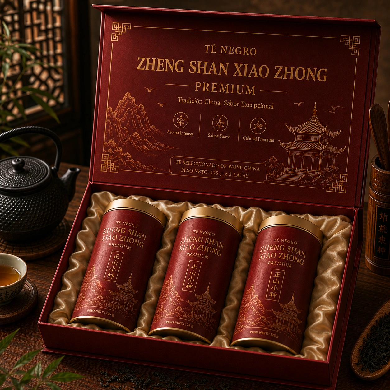 Te Negro Zheng Shan Xiao Zhong Premium - Caja Regalo 3 Latas