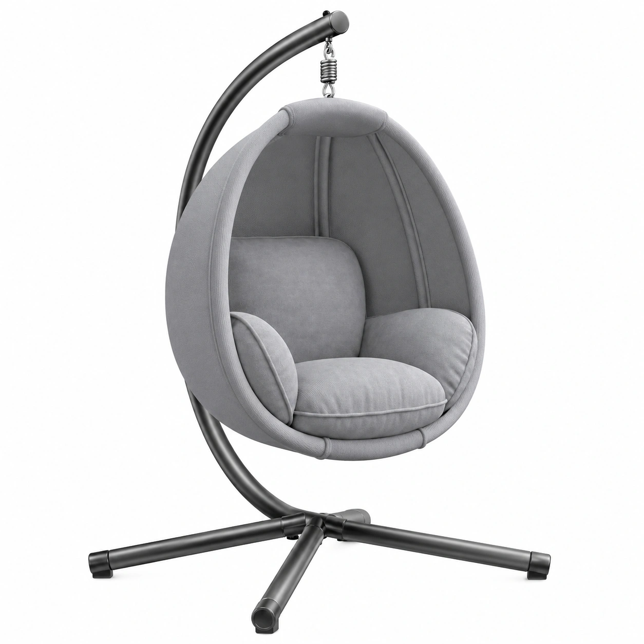 Komfort-Hangesessel mit stabiler Basis und weichem Sitzkissen, ilusive Seiten- und Ruckeissen fur Innen- und Aussenbereich, max. Belastung 0 kg, Grau