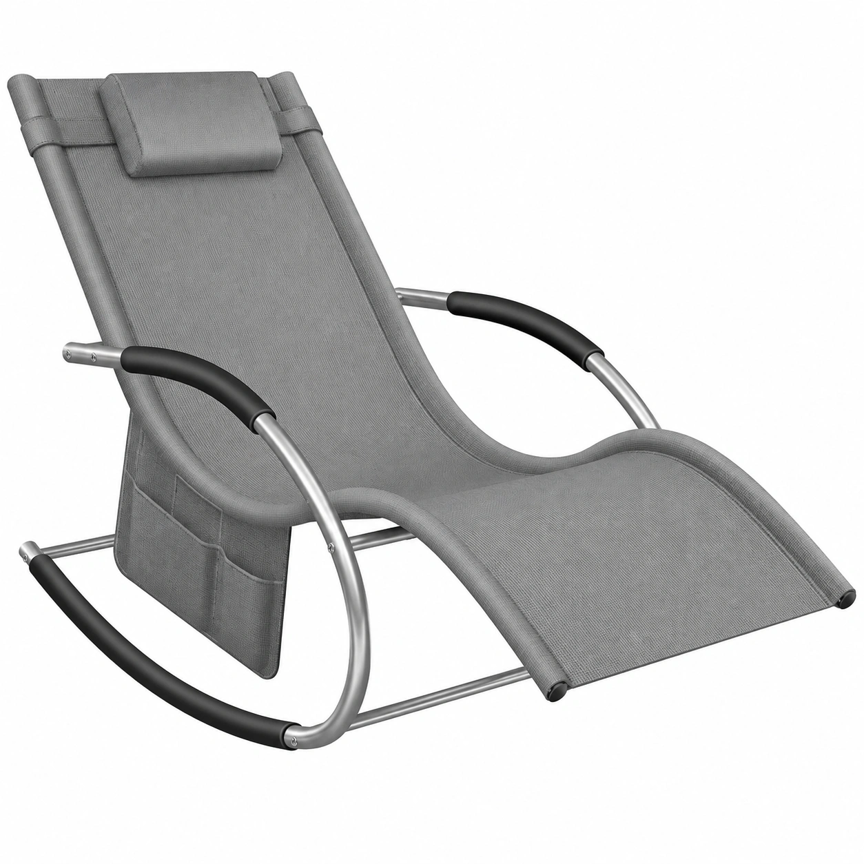 Ergonomische Relaxliege mit Kopfkissen und Seitentasche, Wetterfest bis 0 kg, Grau-Nuvahomeo