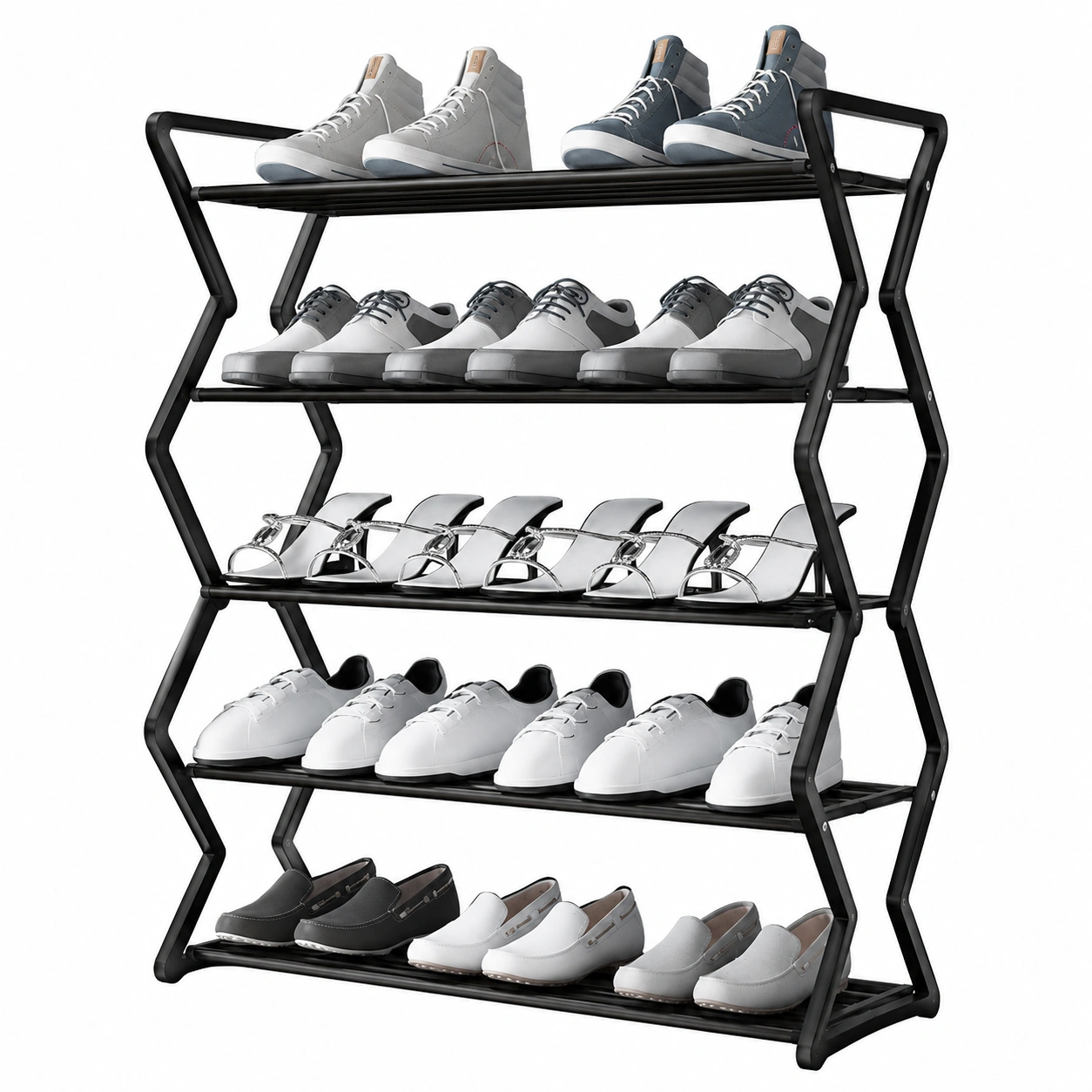 Metall-Schuhregal, 5 Etagen, stapelbar, rostfrei, Schuhaufbewahrung fur 12 Paar, ideal fur Wohnheim und Bon