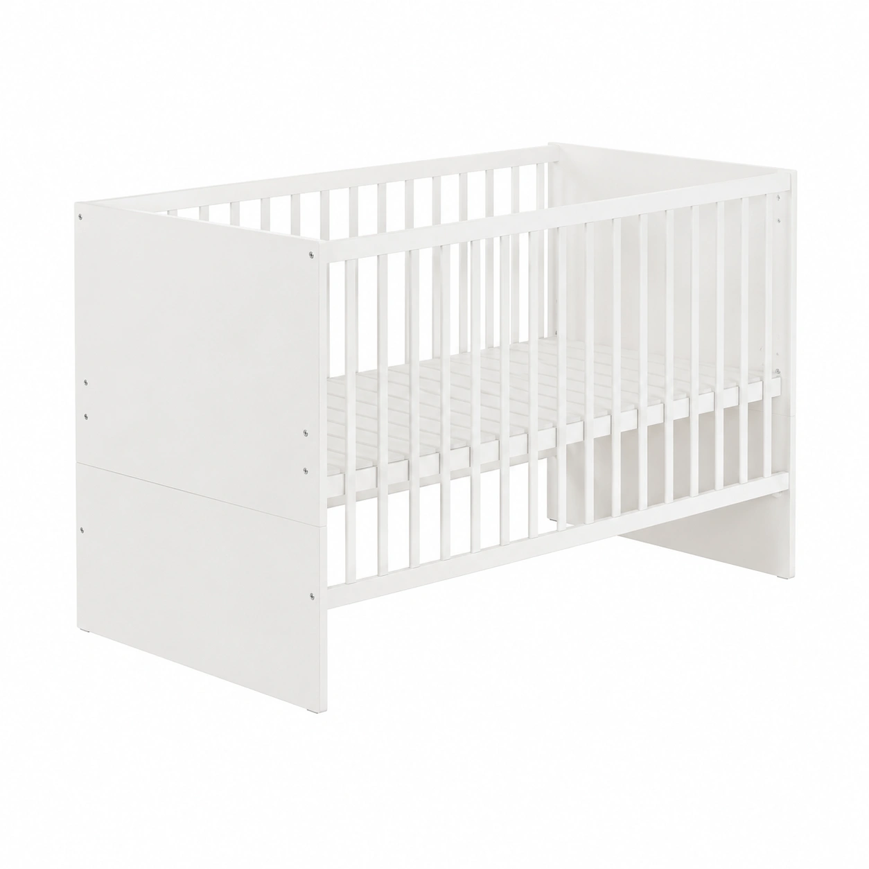 Babyzimmer-Set 'Anton' mit umbaubarem Bett, Wickelkommode und Kleiderschra, Weiss mit Buchenholzgrfen