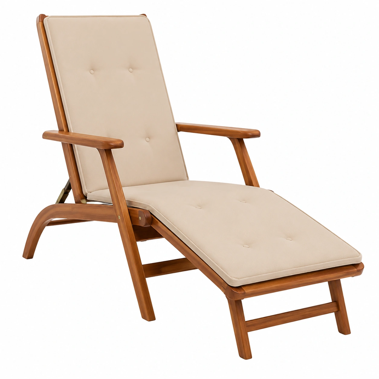 Ergonomischer Akazienholz-Liegestuhl mit verstellbarer Fussstutze, wetterfest und klappbar, ilusive Polster, fur Garten und Bon, 167x56x75 cm