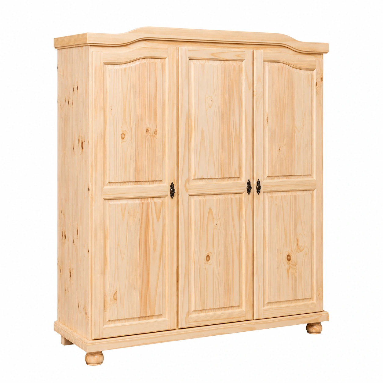 Massiver Kleiderschra aus Kiefernholz, 3-turig, natur lkiert, Landhausstil-Nuvahomeo