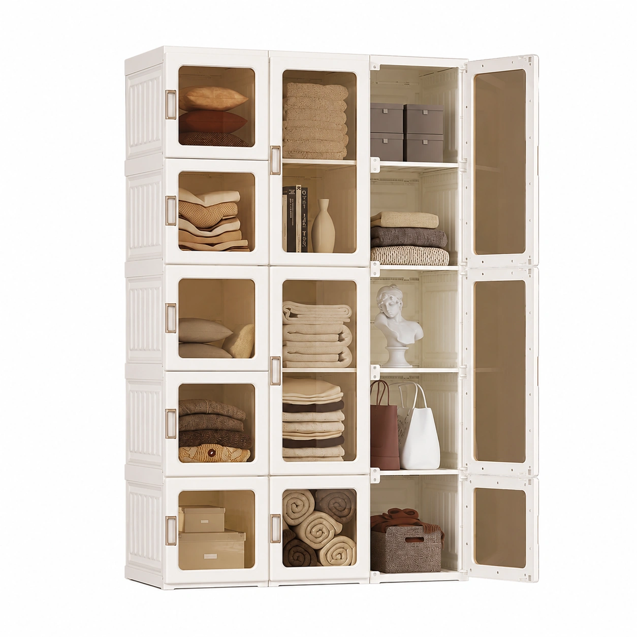 Faltbarer Kleiderschra 104x170x50 cm, Magnetturen, einfher Aufbau, fur Schlafzimmer und Wohnzimmer, Weiss