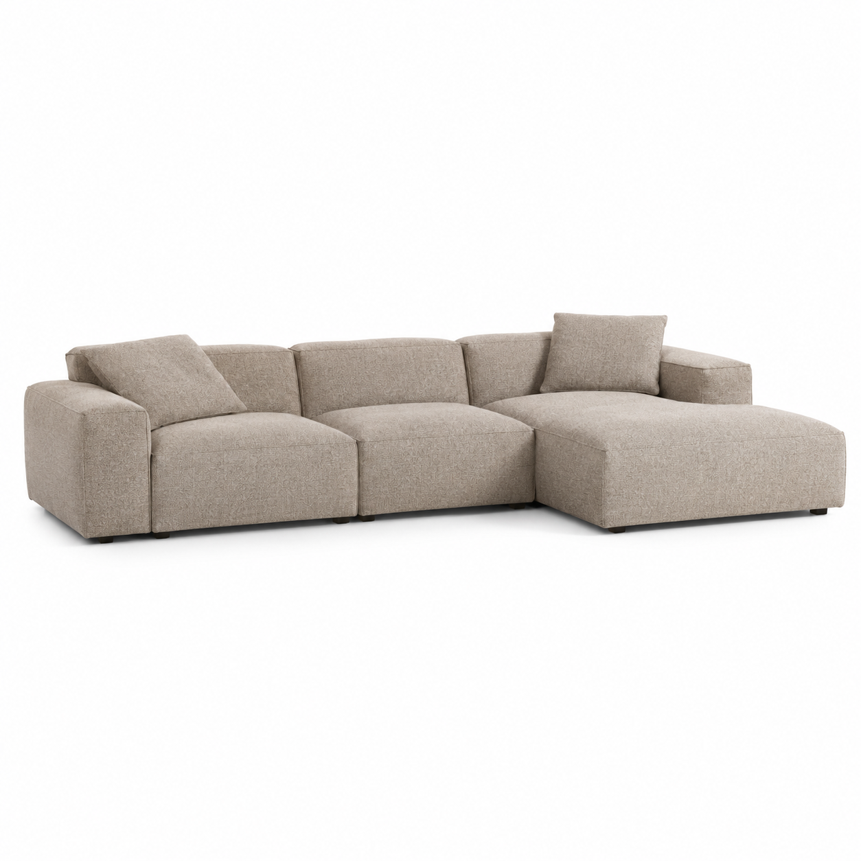 Modulares Ecksofa Runa in Greige mit breiter Ottomane 310x190 cm