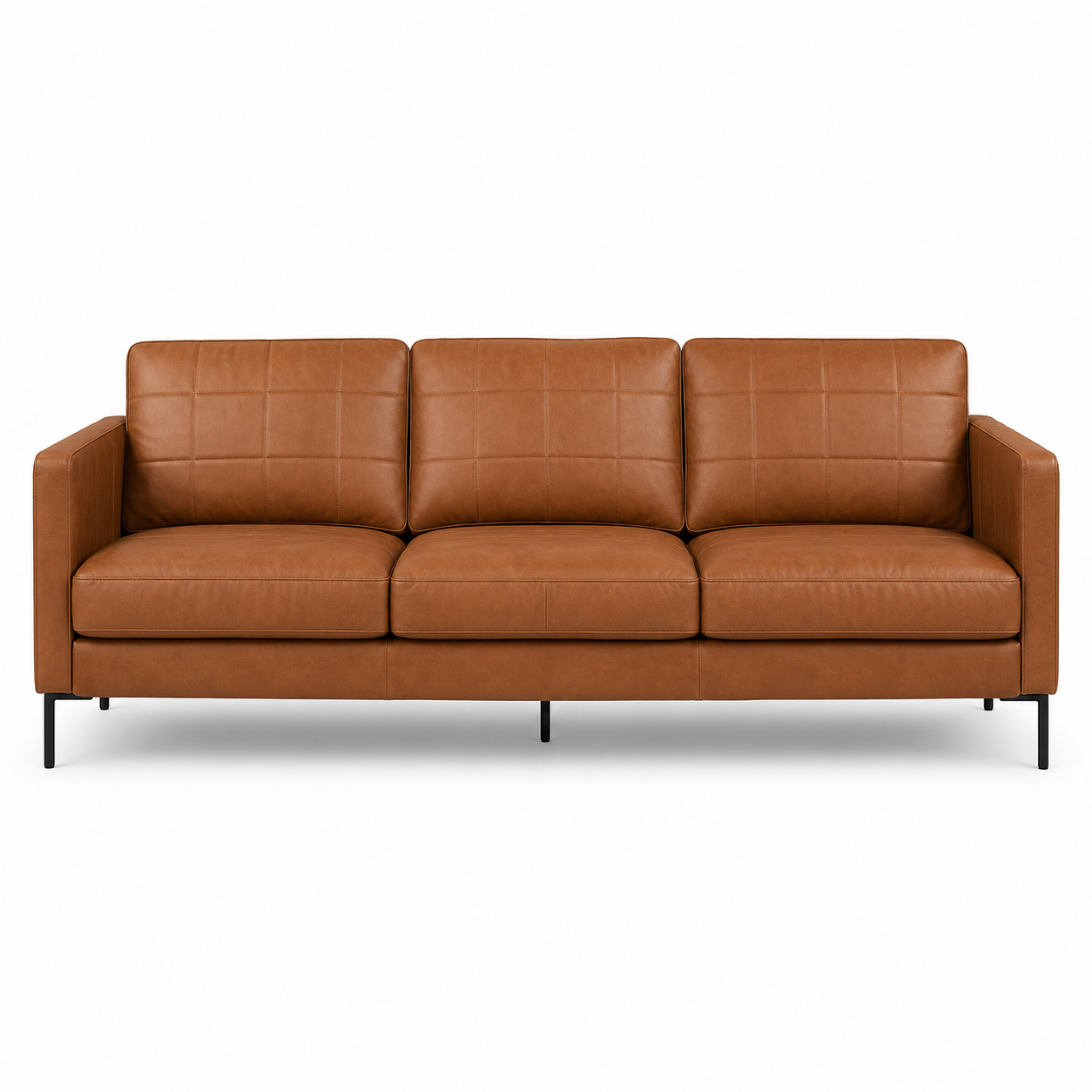 3-Sitzer Sofa Karo in Cognacbraun mit Metallfüßen 230 cm