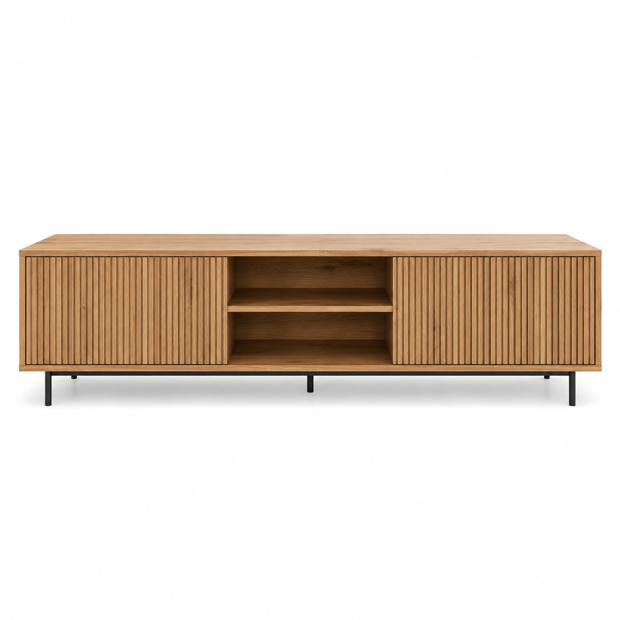 TV-Lowboard Calma in Eiche Natur mit Lamellenfront 180 cm-HomoraStudio