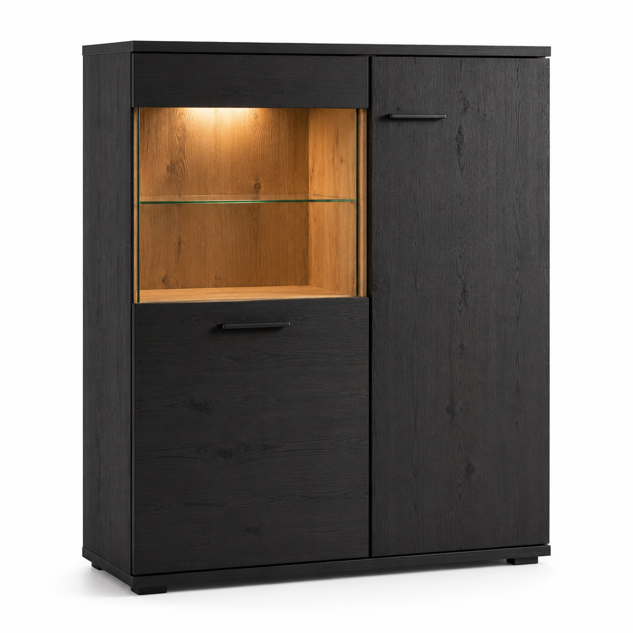 Highboard Lino in Eiche Schwarz mit Glasfach 120 cm