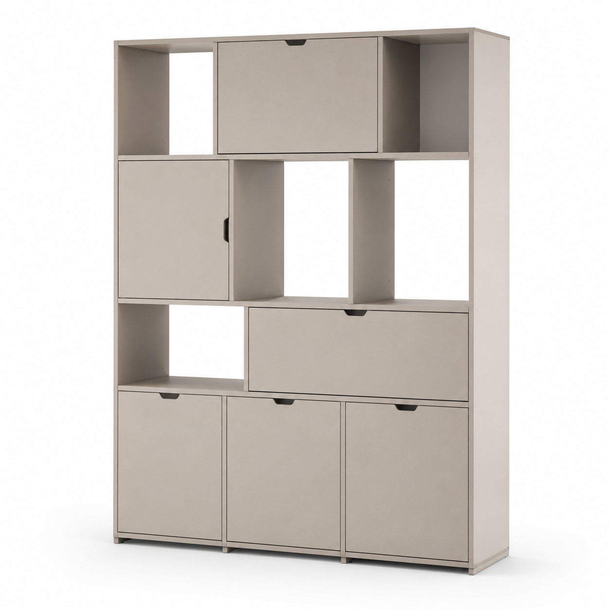 Modulares Regal Como in Greige mit Türen und offenen Fächern 140 cm