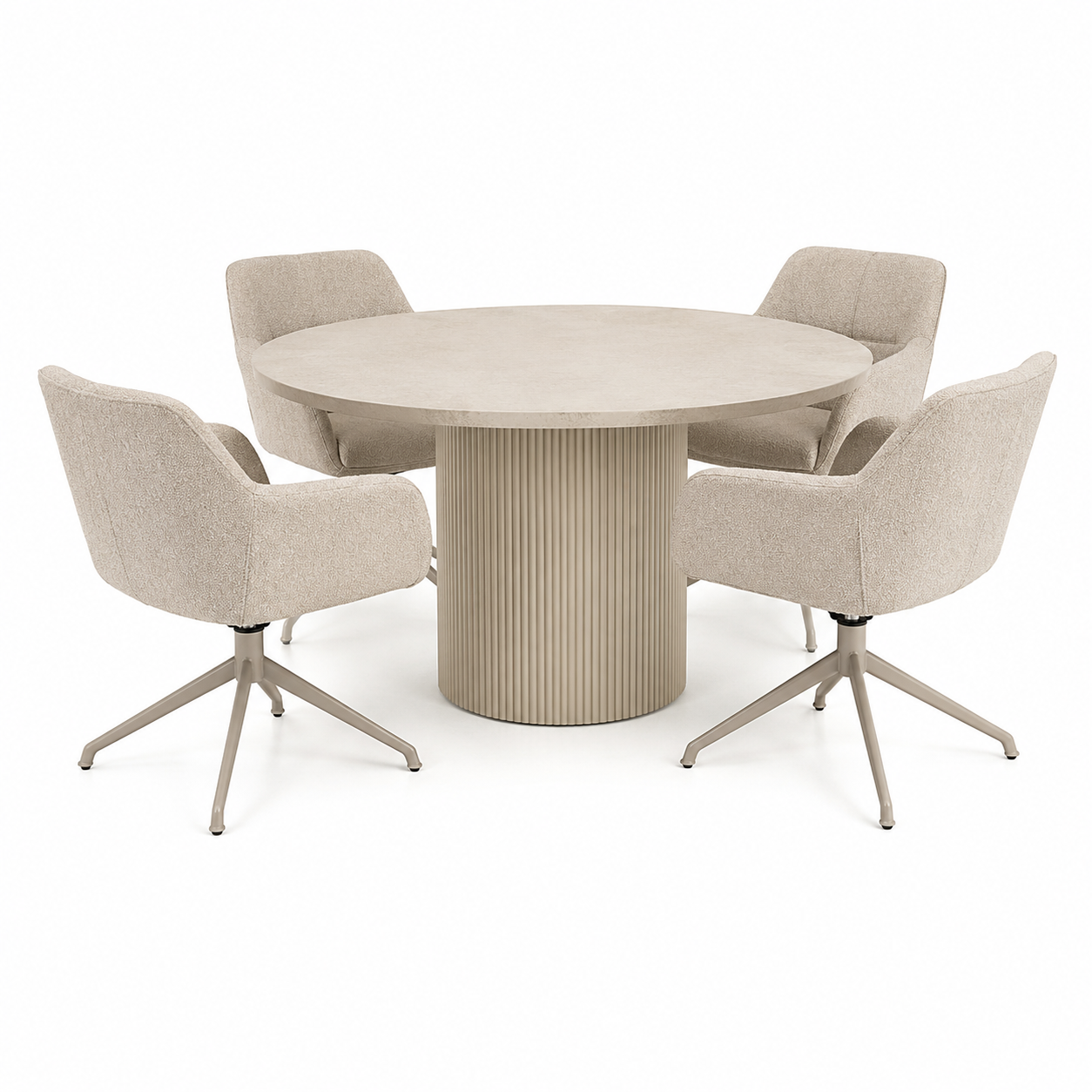 Runde Essgruppe Mira in Beige mit vier Drehstühlen 120 cm