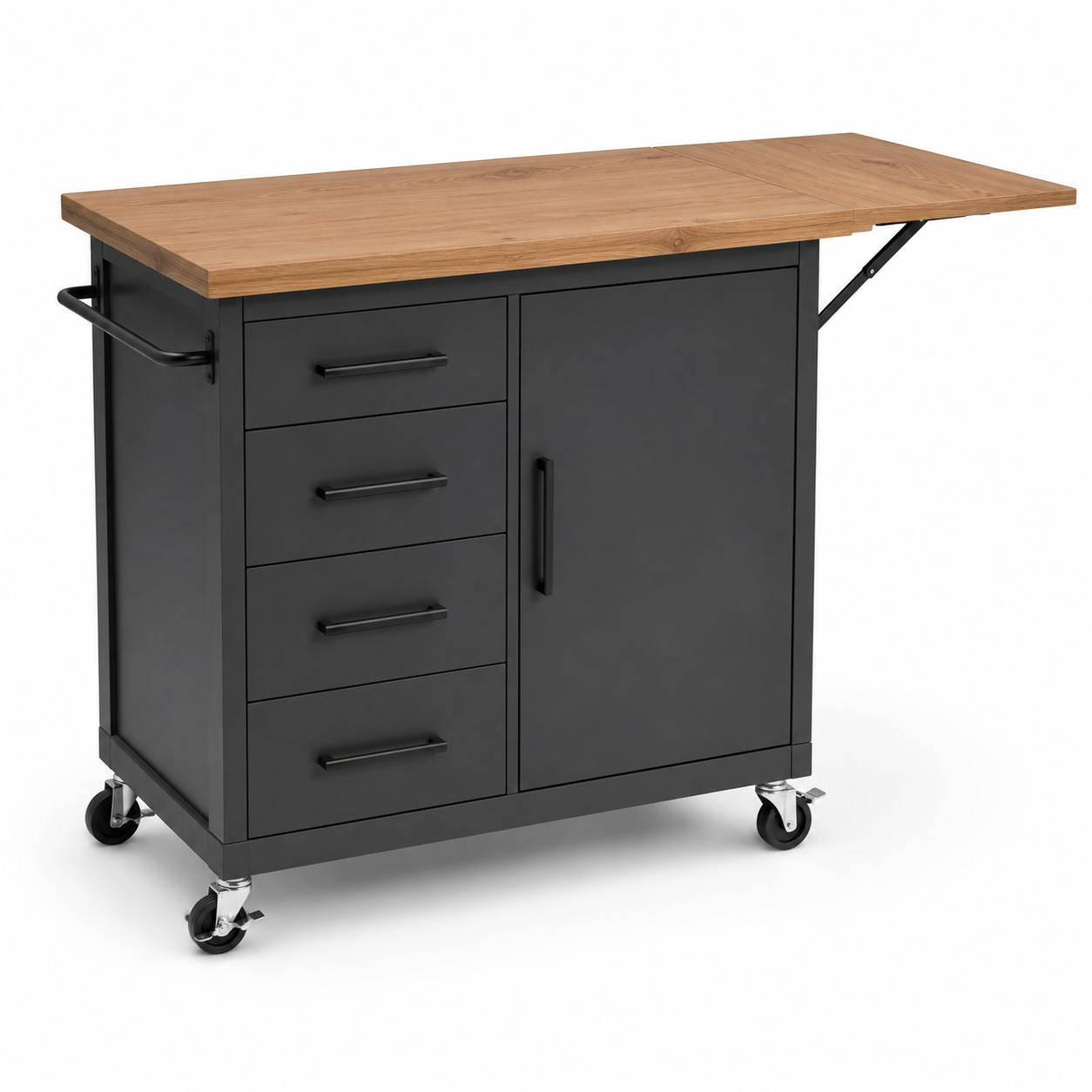 Kücheninsel Vario in Anthrazit mit Rollen und Klappplatte 110 cm-HomoraStudio