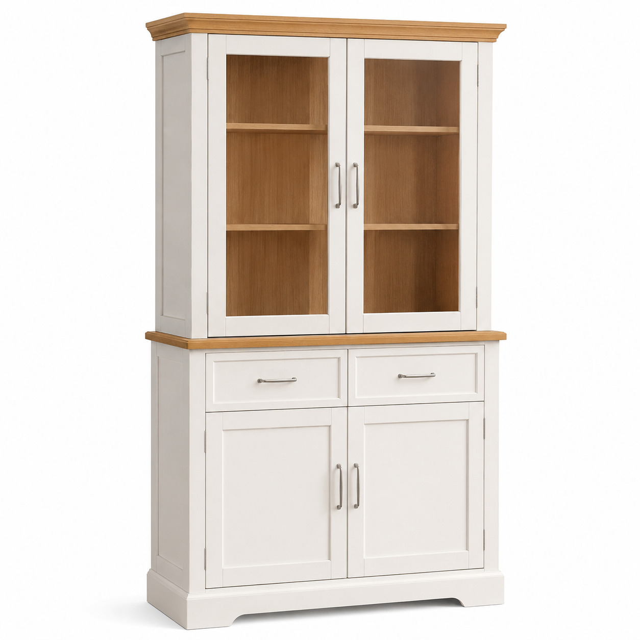 Buffetschrank Lina in Weiß und Eiche mit Glastüren 120 cm