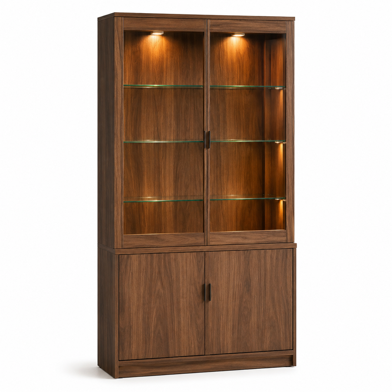 Buffetvitrine Orla in Walnuss mit LED-Innenlicht 110 cm