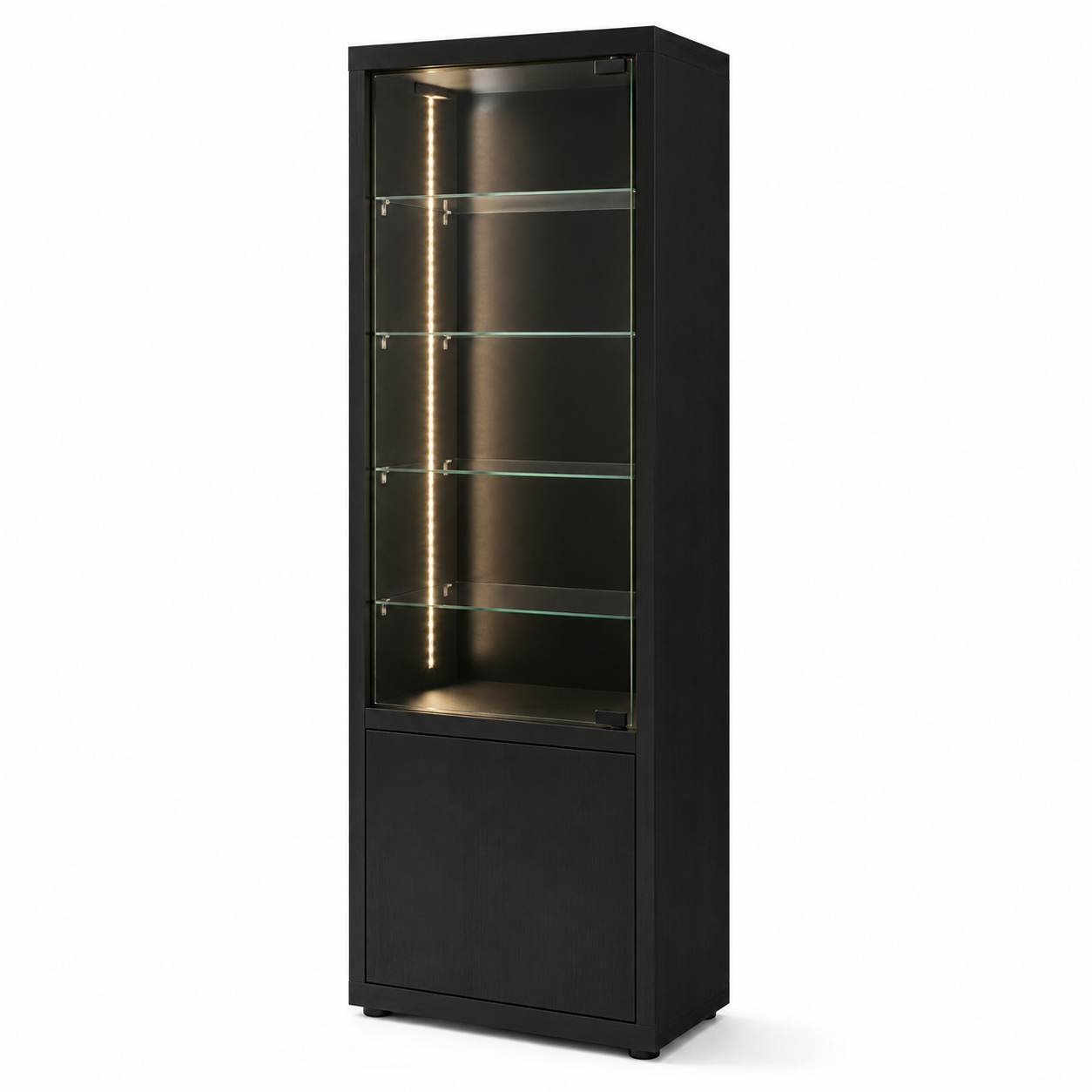 Vitrine Aro in Schwarz mit Glasfront und LED-Licht 80 cm