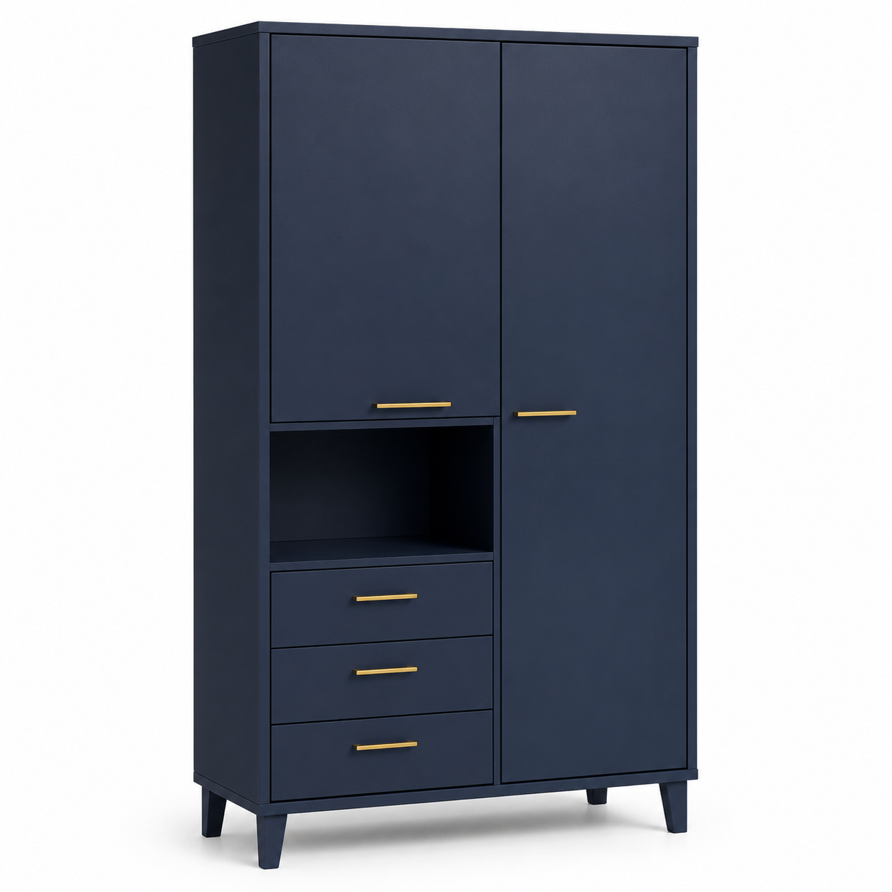 Wohnzimmerschrank Fara in Dunkelblau mit Messinggriffen 100 cm