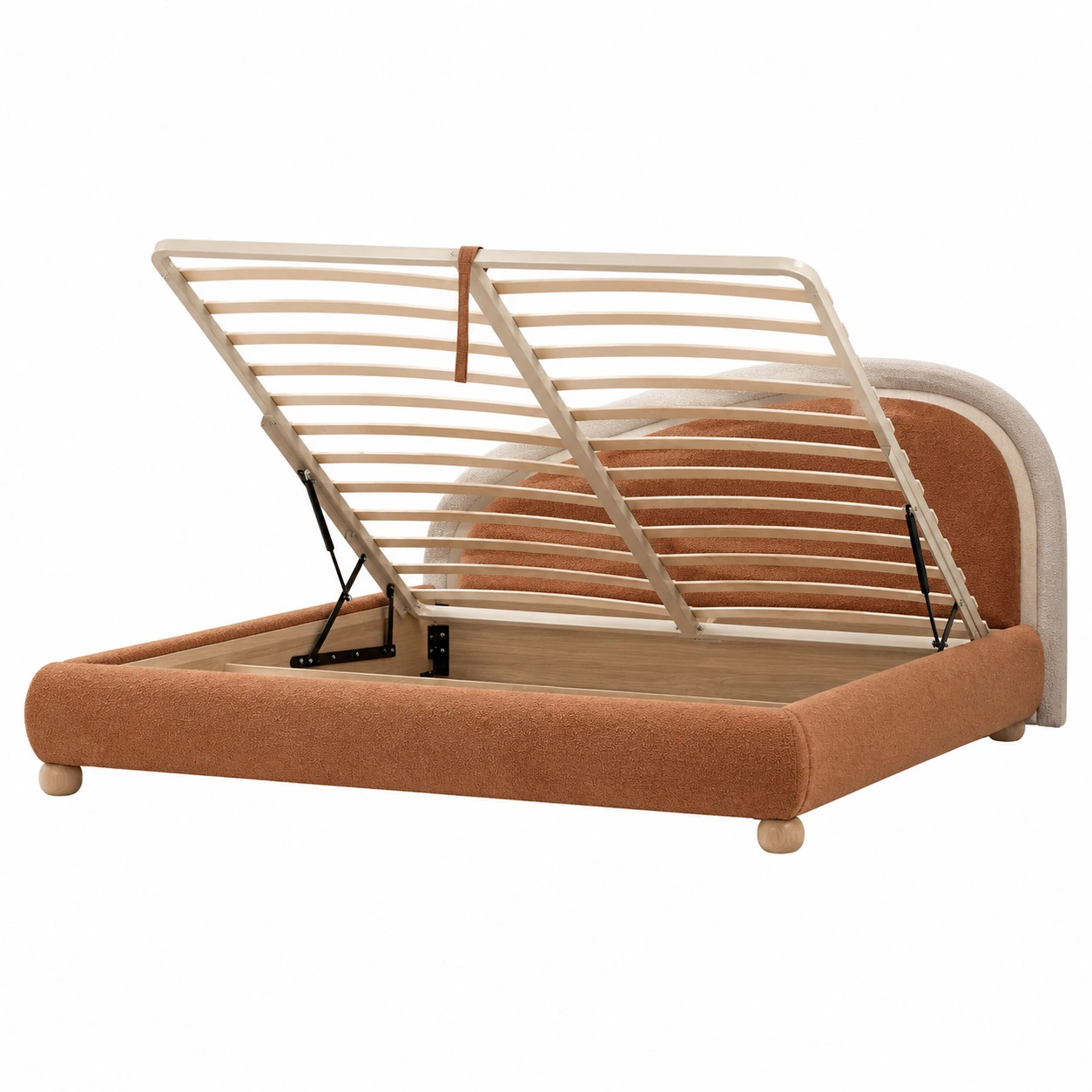 Cama Tapizada Naranja con Somier Elevable y Cabecero Arcoiris-Urbanoura